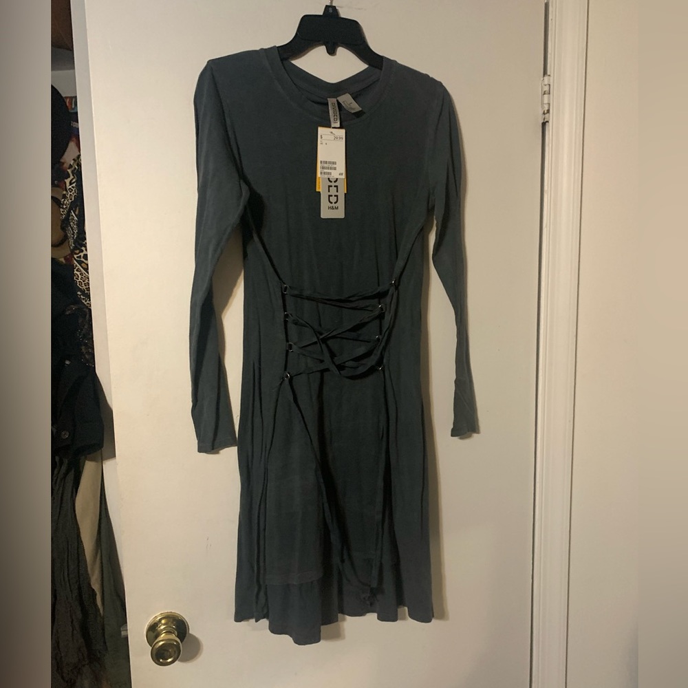 ⭐️H&M Corset Tie Long Sleeve Tunic Shirt S NWT